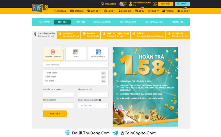 Cách nạp tiền five88